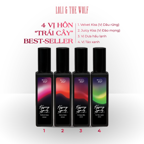 Set Kissing Spray 4 Vị Best Seller - Xịt Thơm Miệng Loli The Wolf Vị Kẹo Trái Cây Bạc Hà 20ml 